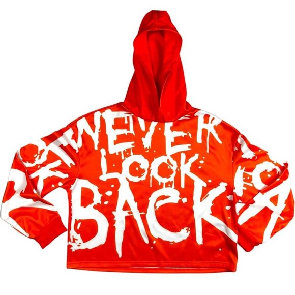 Men's Orange "Never Look Back" Graphic Hoodie Size M - Picture 1 of 6